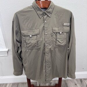 Columbia PFG Men's Olive Green Long-Sleeve Button-Down Fishing Shirt